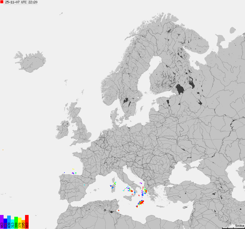 Map of lightnings across Europe