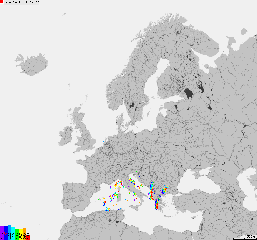 Map of lightnings across Europe