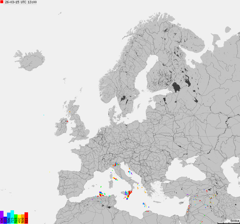 Map of lightnings across Europe