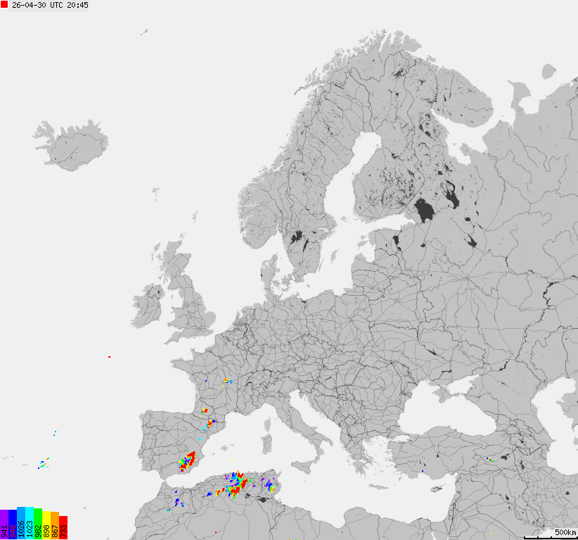 Map of lightnings across Europe