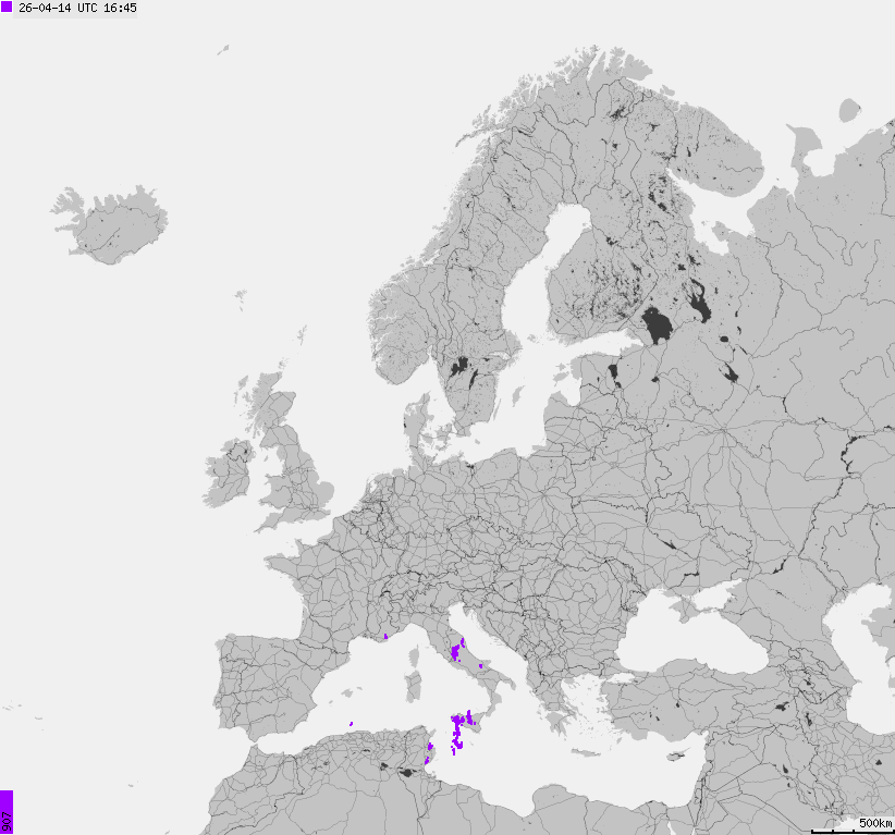 Map of lightnings across Europe