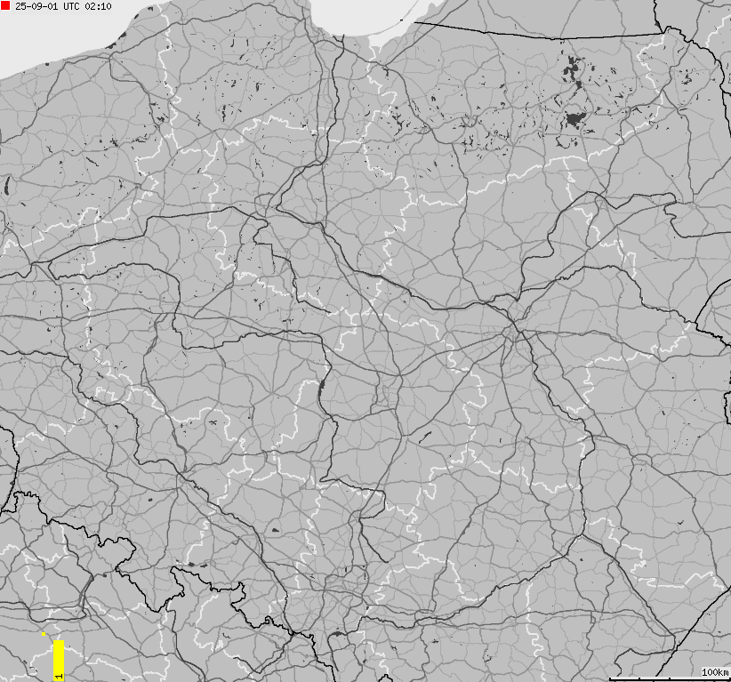 Map of lightnings across Poland