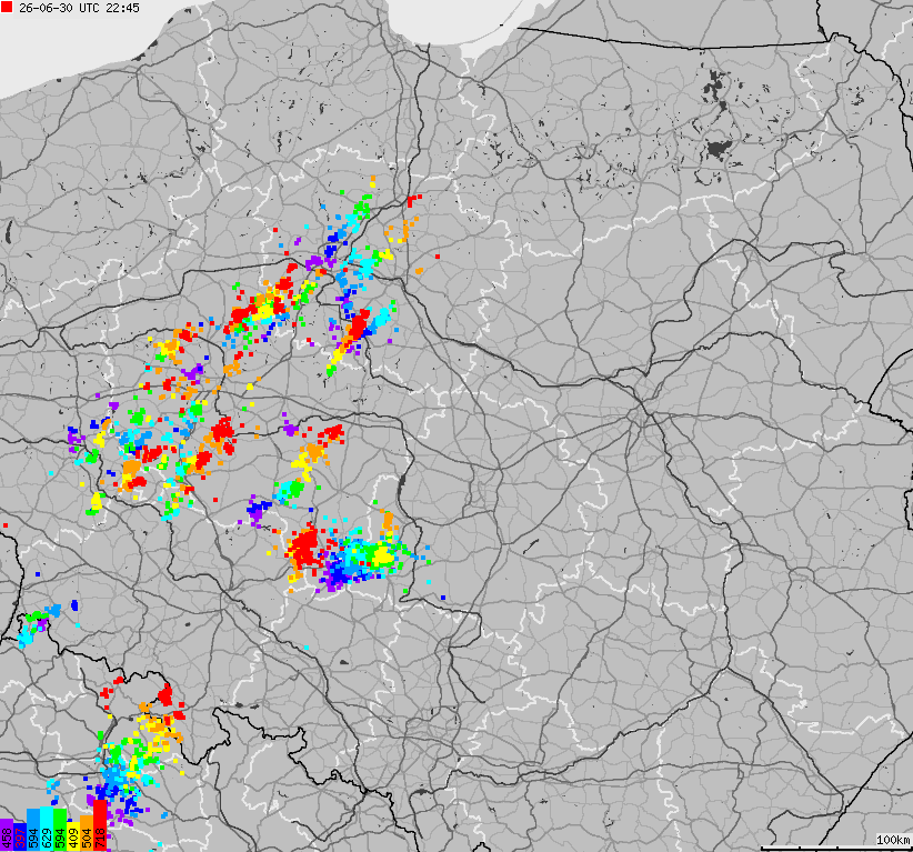 Map of lightnings across Poland