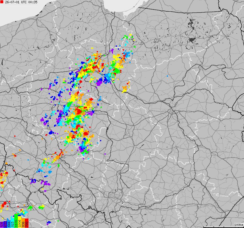Map of lightnings across Poland