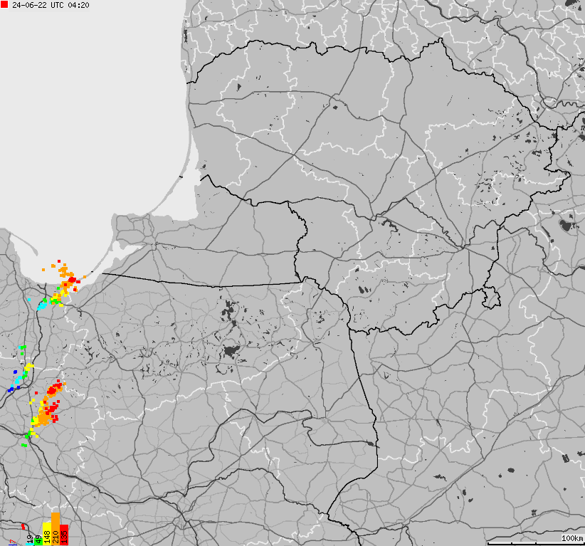 Map of lightnings across Poland