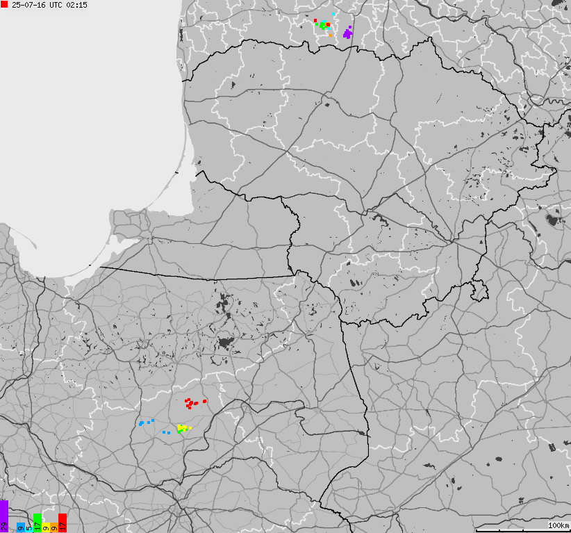 Map of lightnings across Poland