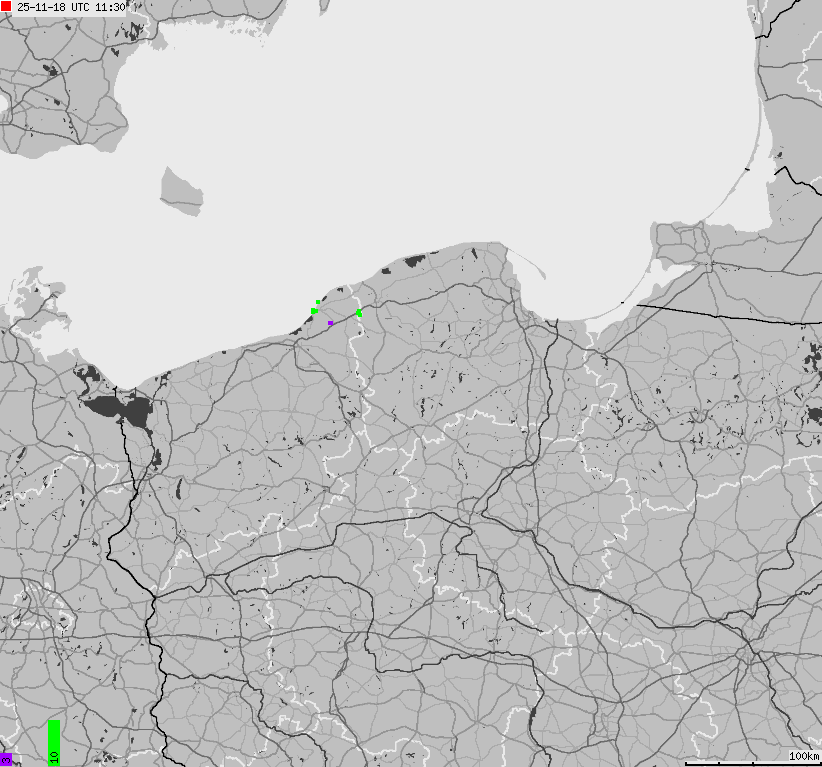 Map of lightnings across Poland