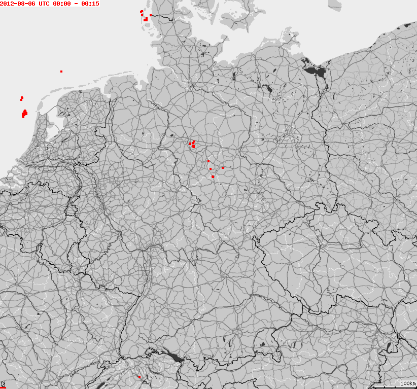 Animated map of lightnings across German