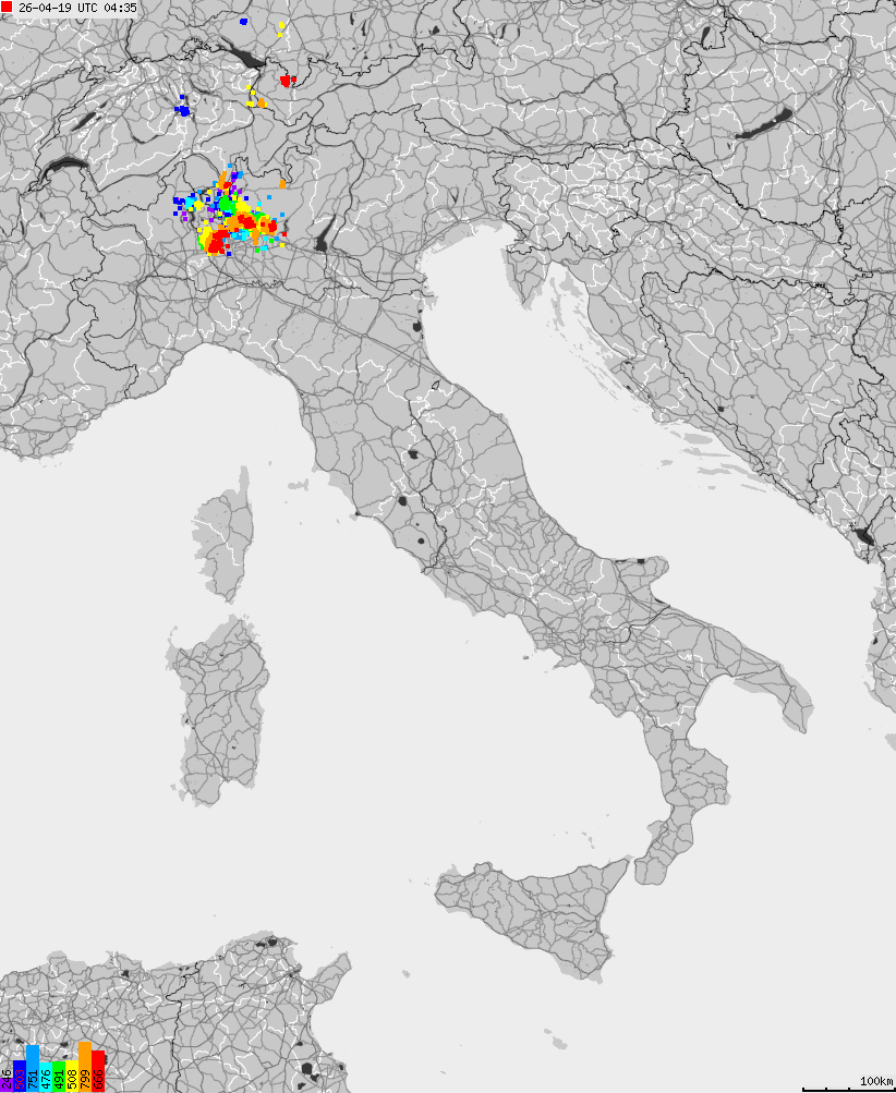 Map of lightnings across Italy