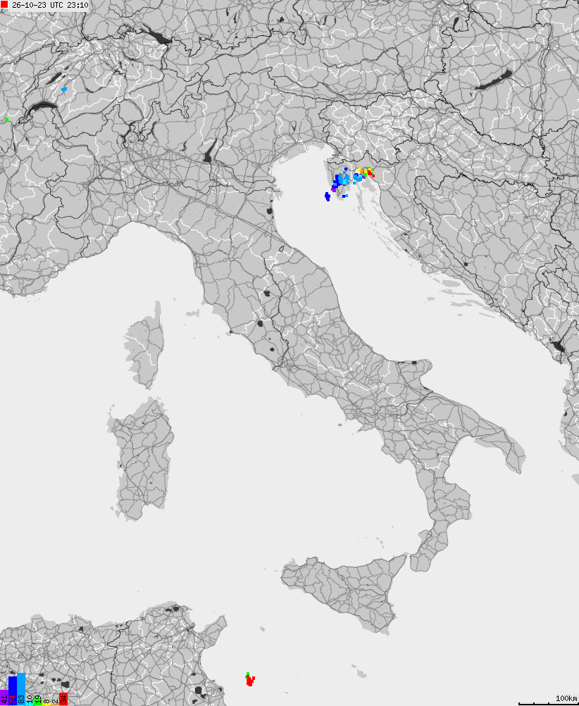 Map of lightnings across Italy