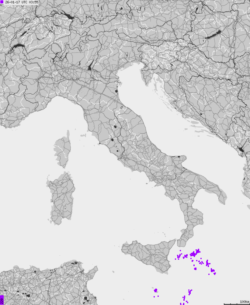 Map of lightnings across Italy