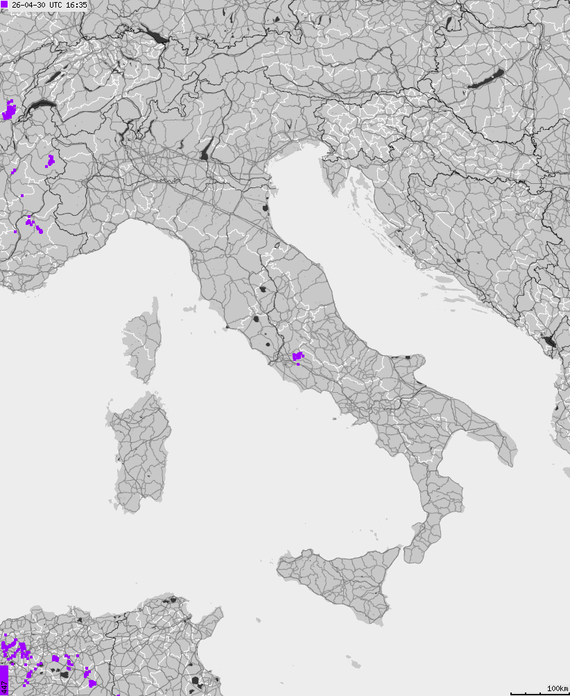 Map of lightnings across Italy