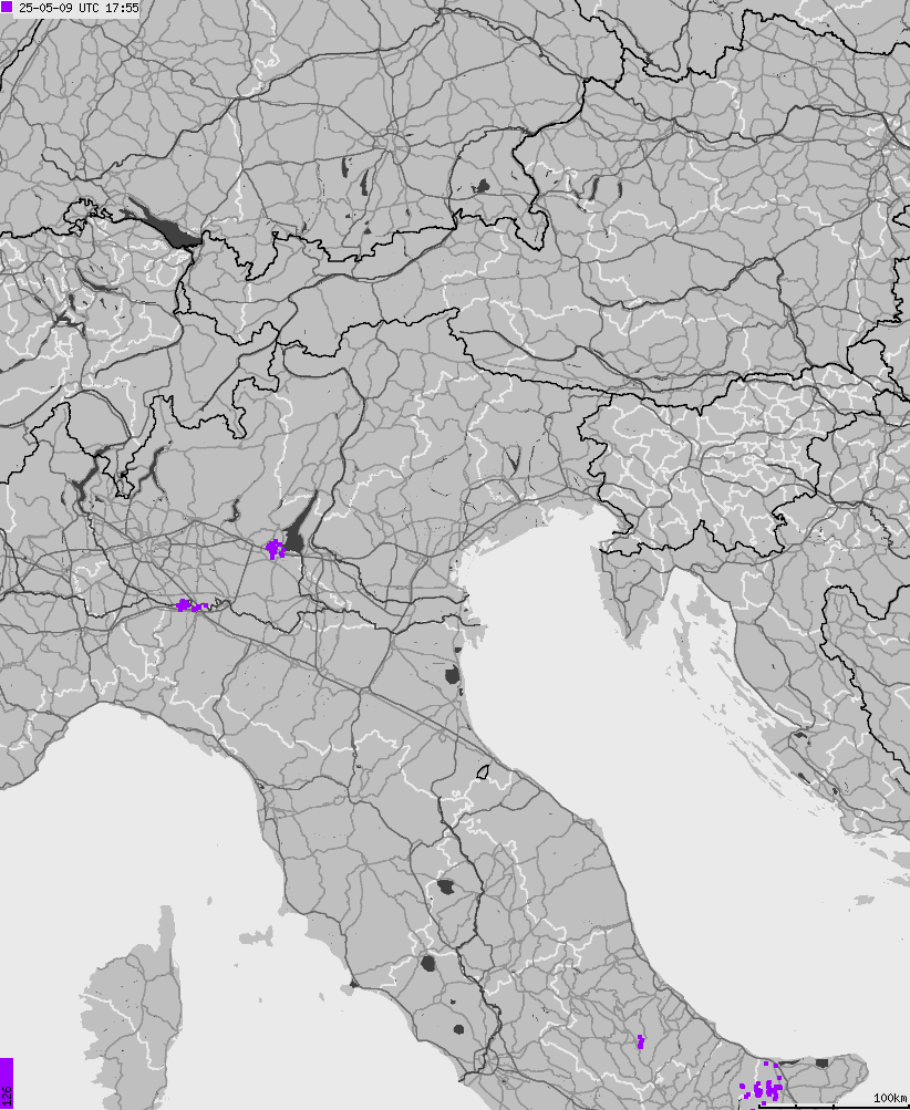 Map of lightnings across Italy