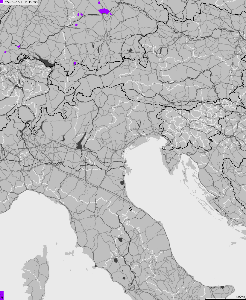 Map of lightnings across Italy