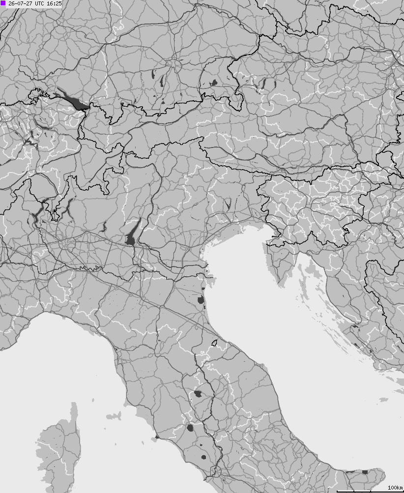 Mapa wyładowań atmosferycznych na obszarze Włoch