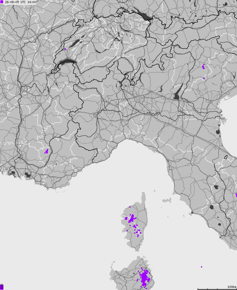 Map of lightnings across Italy