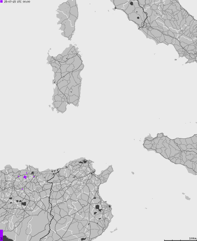 Map of lightnings across Italy