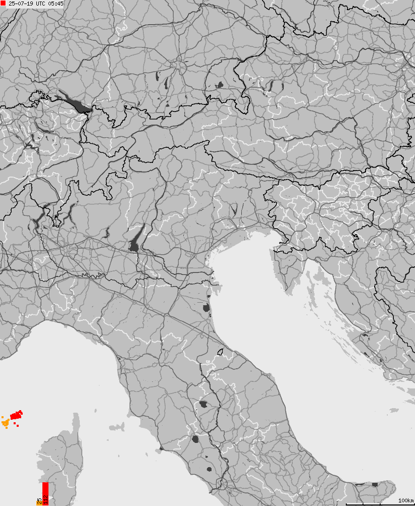 Map of lightnings across Italy