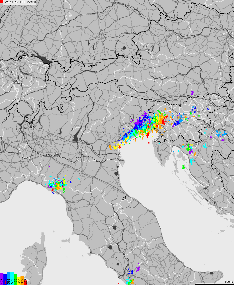 Map of lightnings across Italy