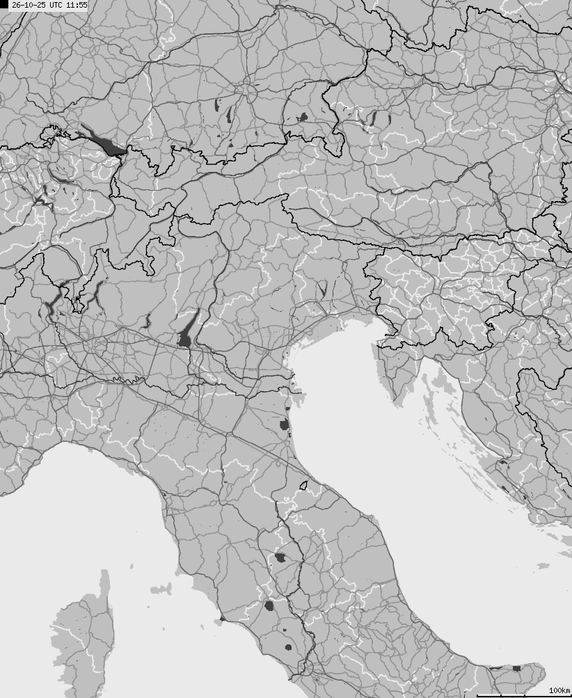 Mapa wyładowań atmosferycznych na obszarze Włoch