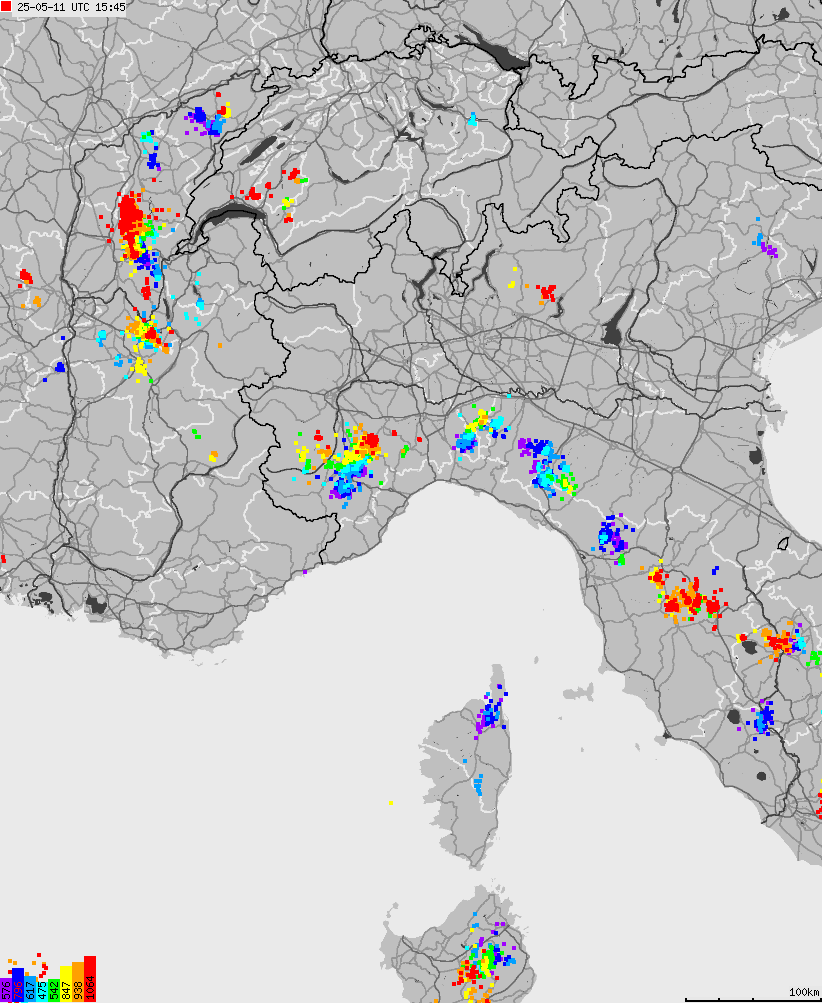 Map of lightnings across Italy