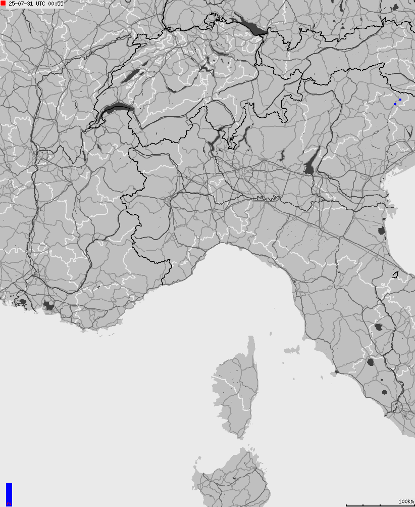 Map of lightnings across Italy