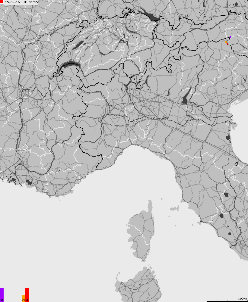Map of lightnings across Italy