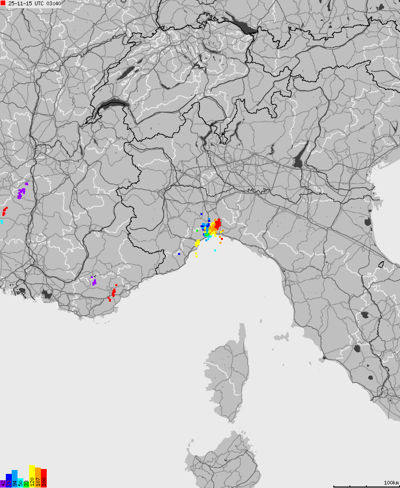 Map of lightnings across Italy