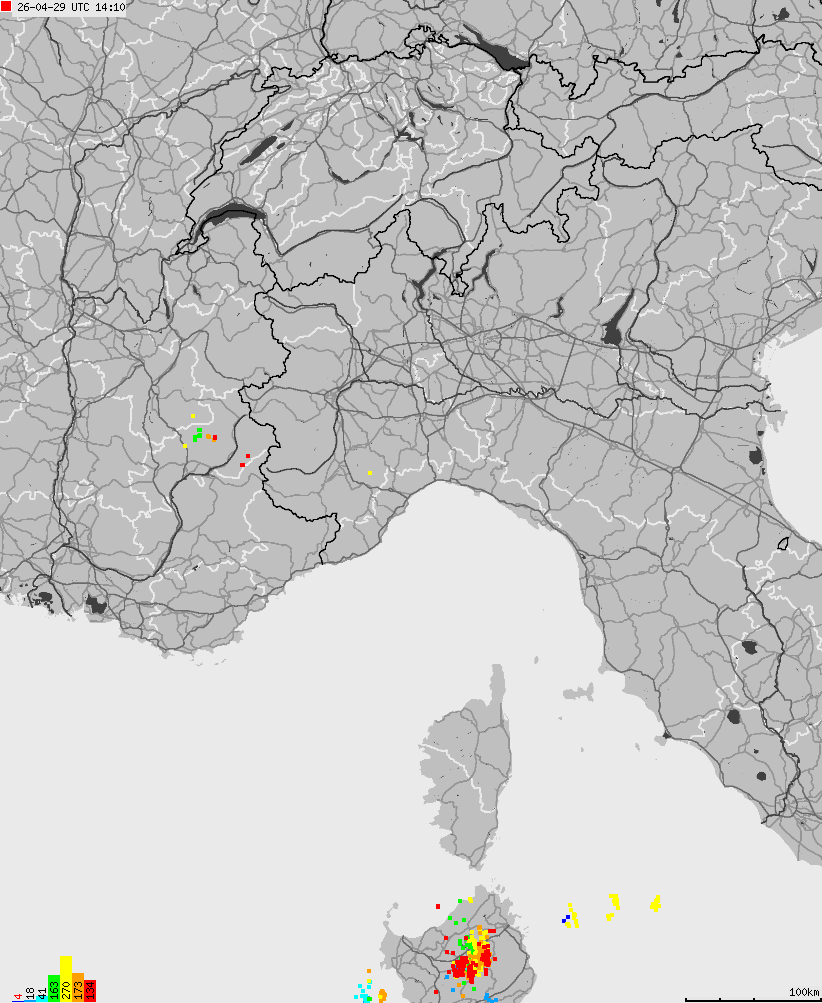 Map of lightnings across Italy