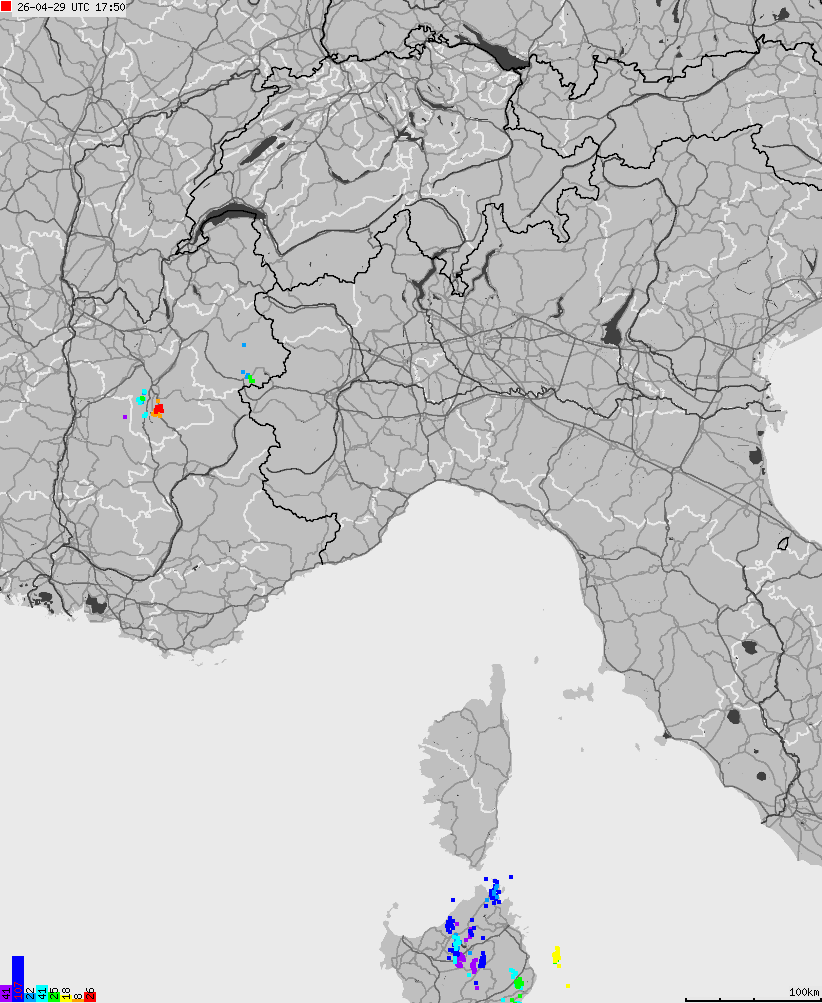 Map of lightnings across Italy