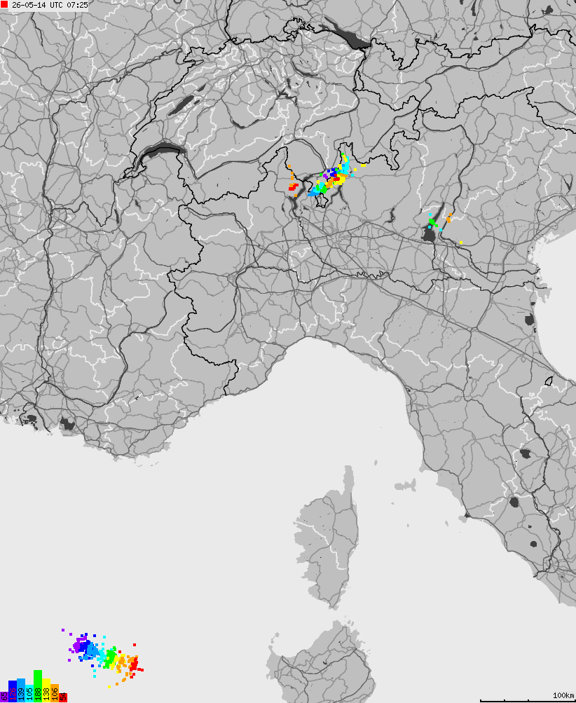 Map of lightnings across Italy