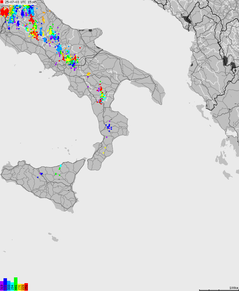 Map of lightnings across Italy