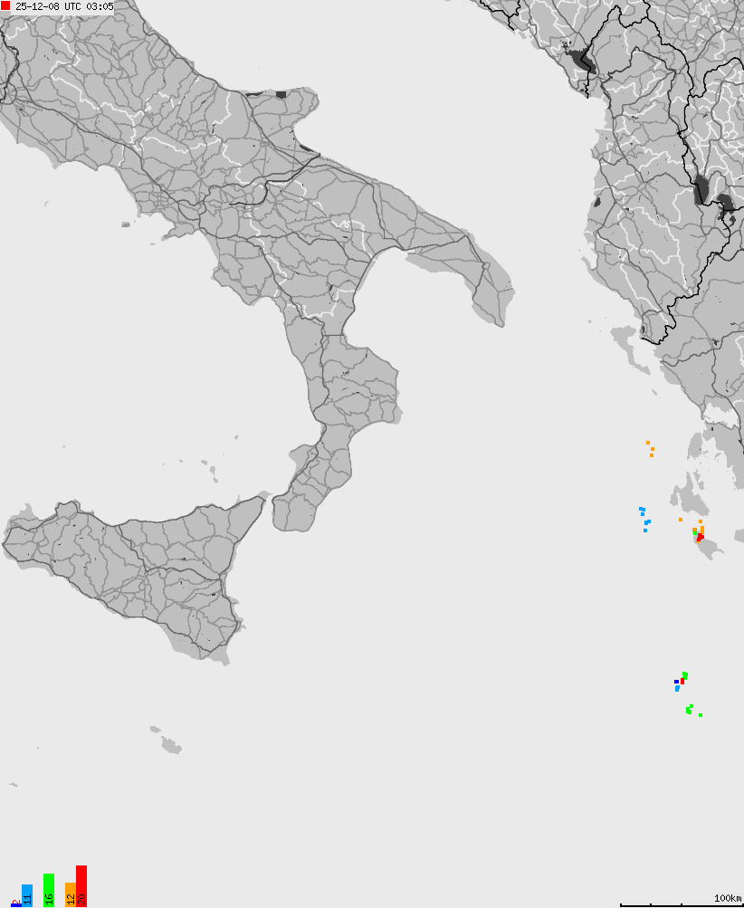 Map of lightnings across Italy