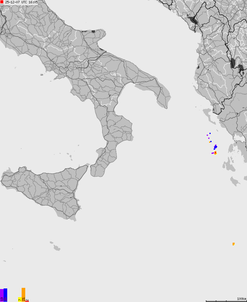 Map of lightnings across Italy
