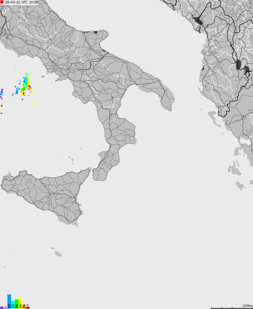 Map of lightnings across Italy