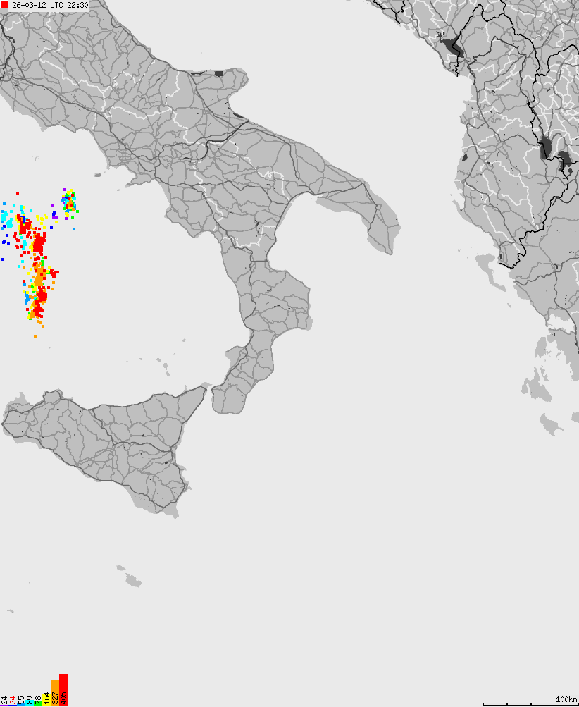 Map of lightnings across Italy