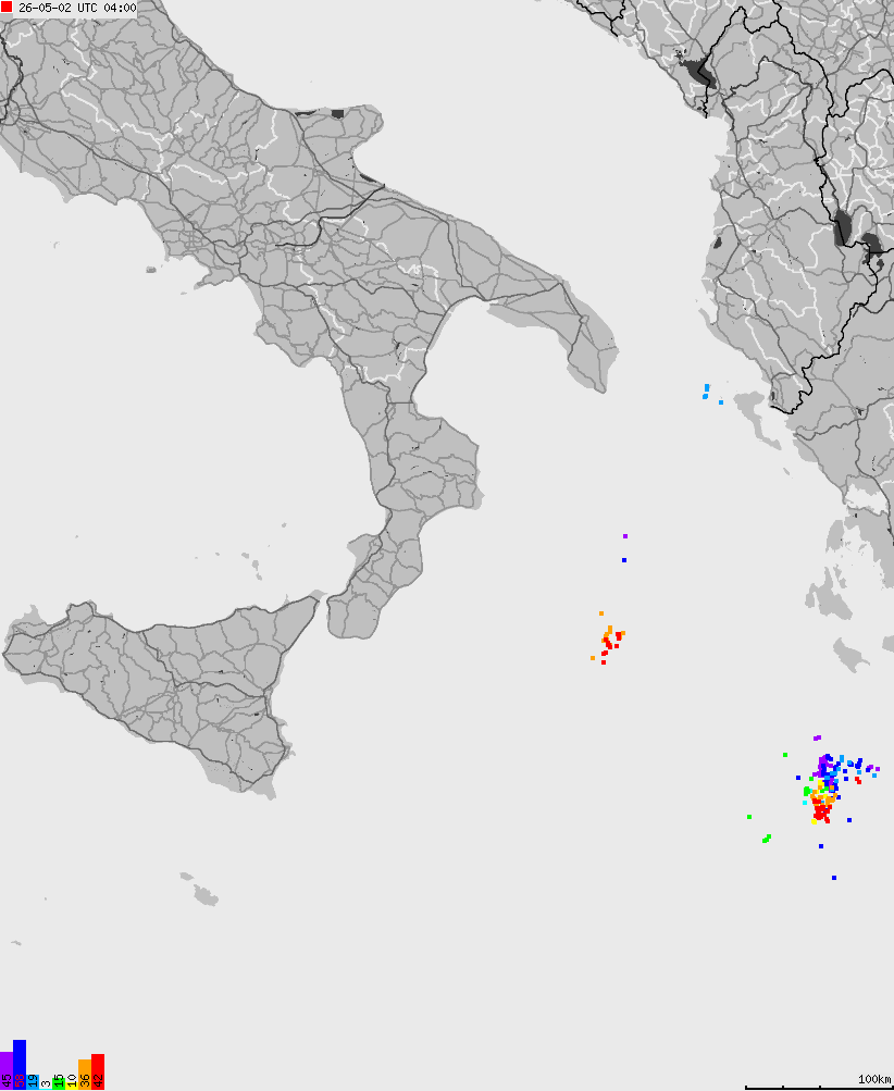 Mapa wyładowań atmosferycznych na obszarze Włoch