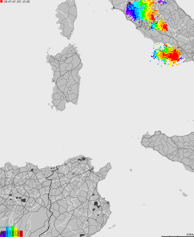 Map of lightnings across Italy