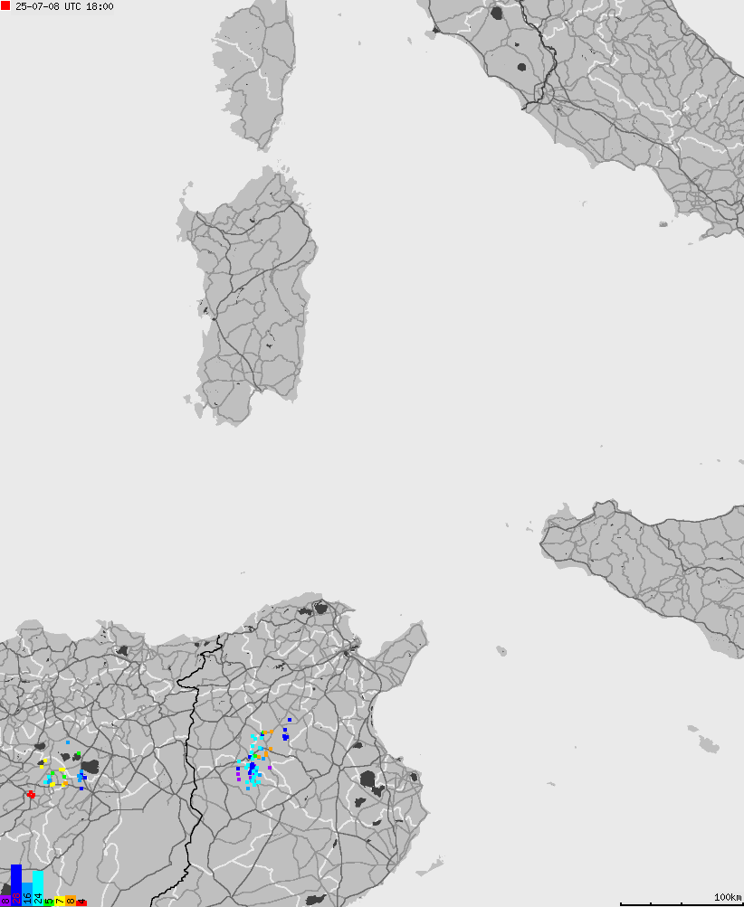 Map of lightnings across Italy