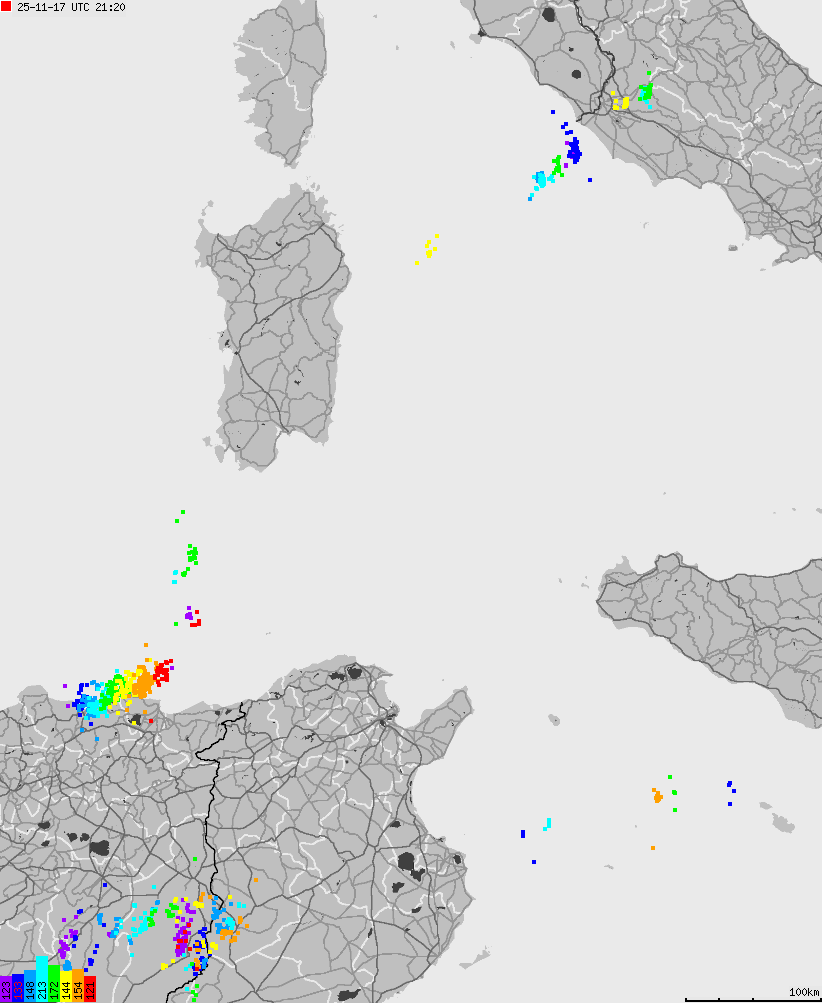 Map of lightnings across Italy