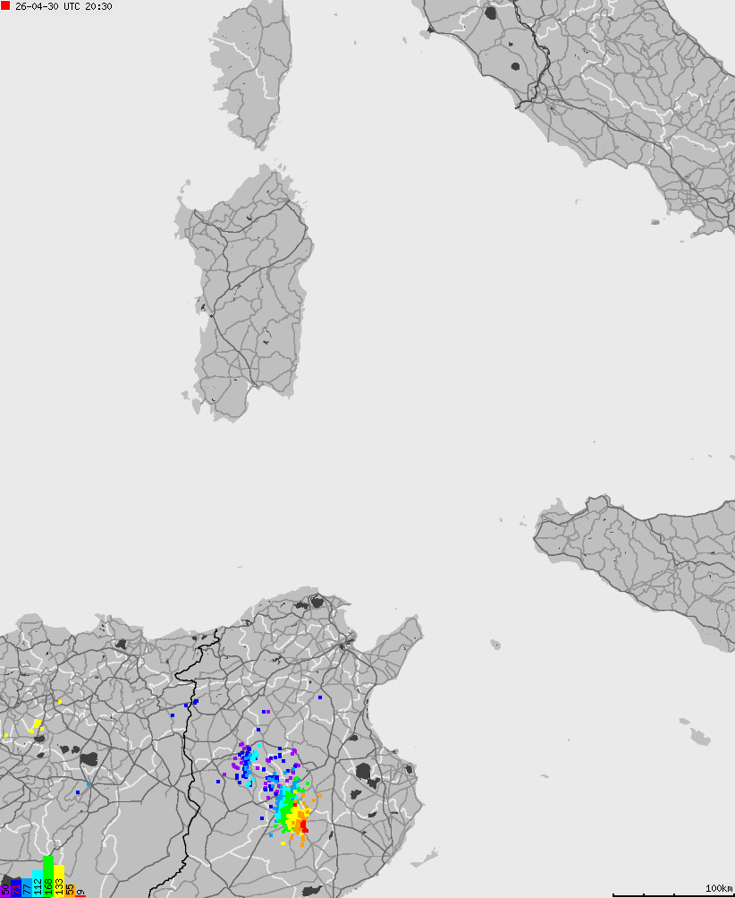 Map of lightnings across Italy