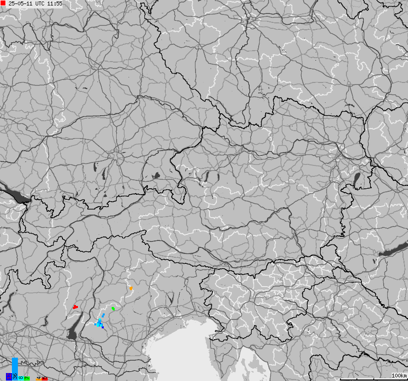 Map of lightnings across Austria