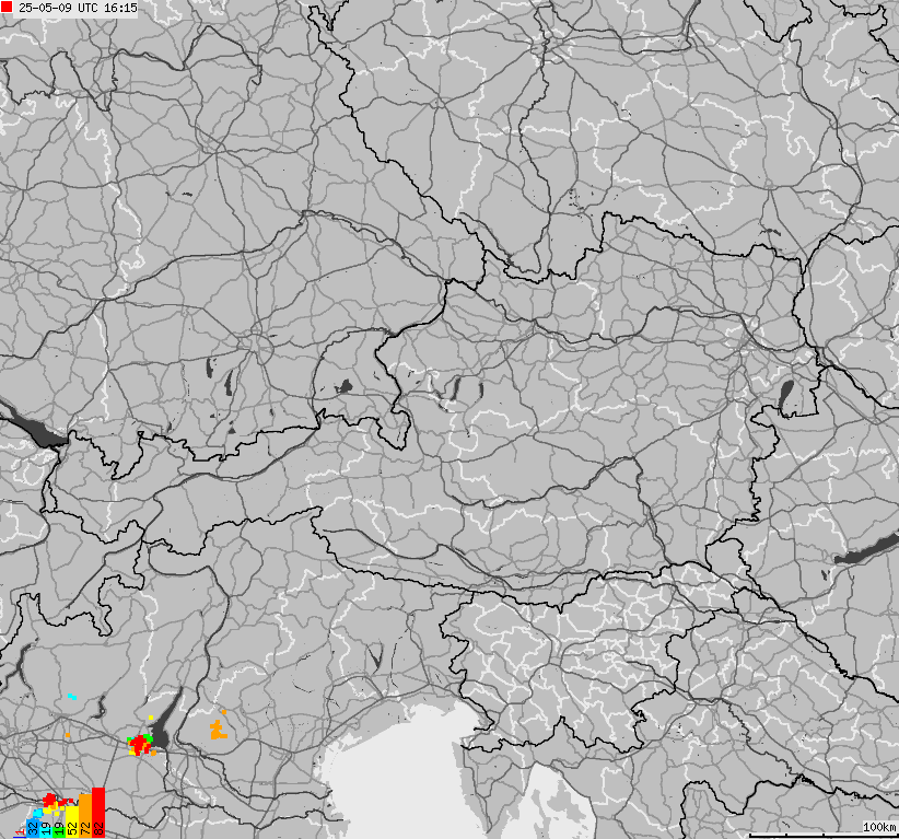 Map of lightnings across Austria