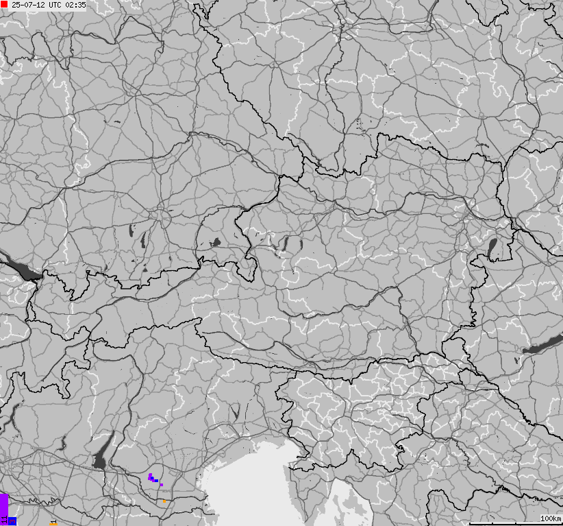 Map of lightnings across Austria