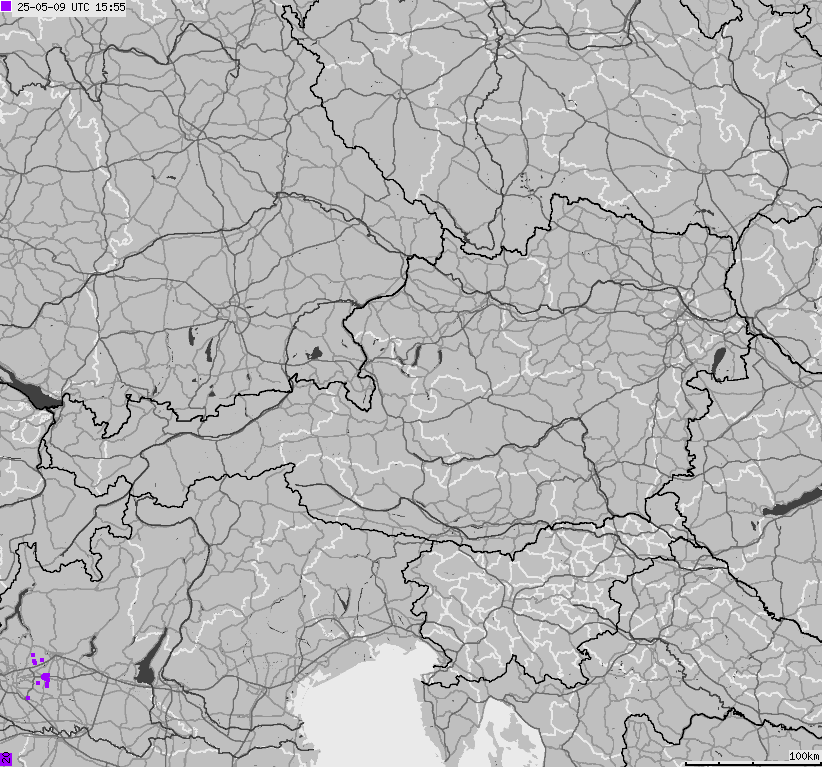 Map of lightnings across Austria