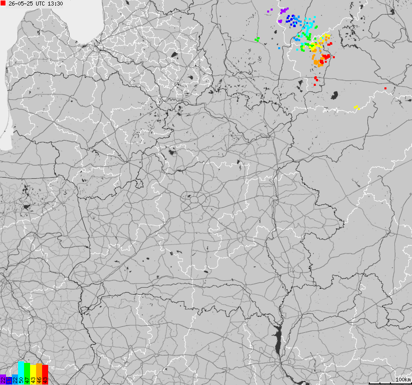 Mapa wyładowań atmosferycznych Białorusi