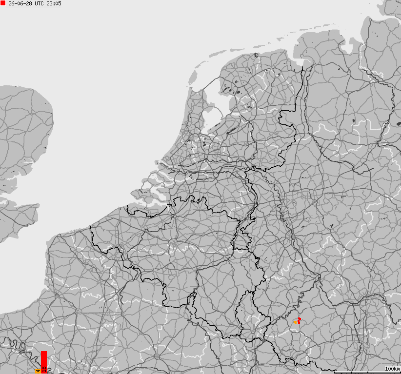 Map of lightnings across Belgium, Luxembourg, Netherlands