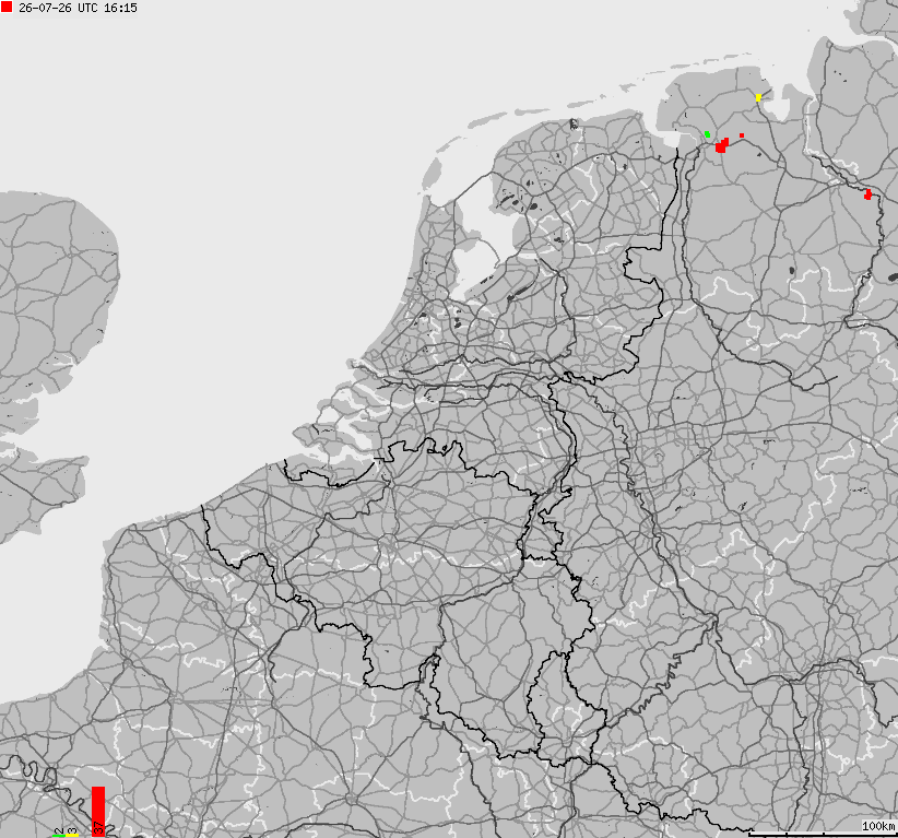 Map of lightnings across Belgium, Luxembourg, Netherlands
