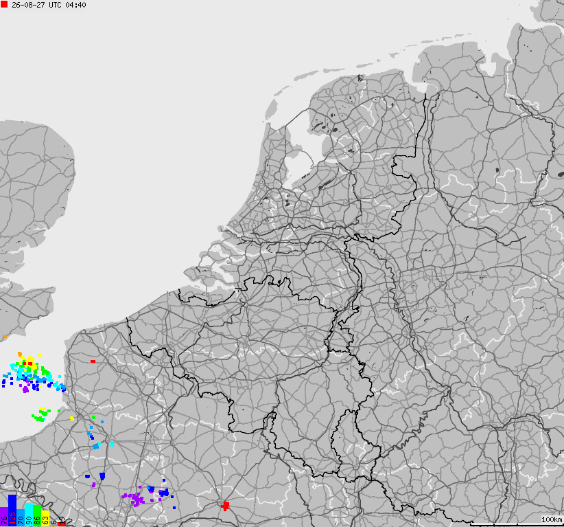 Map of lightnings across Belgium, Luxembourg, Netherlands