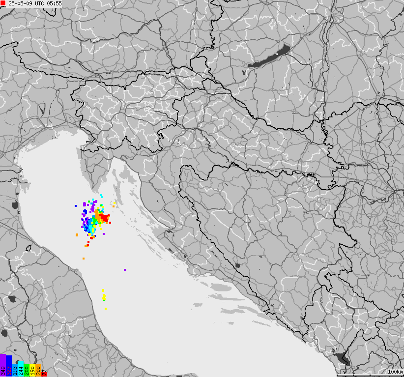 Map of lightnings across Bosnia and Herzegovina, Croatia, Slovenia